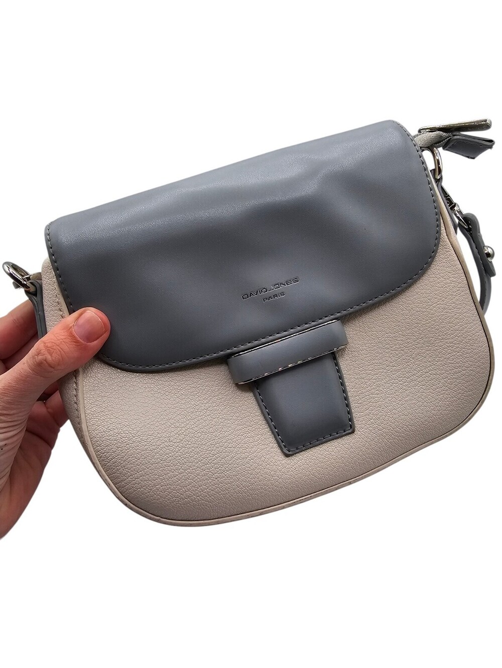 David Jones Paris crossbody bag Purse Small Gray Ivory Classic - Picture 3 of 5